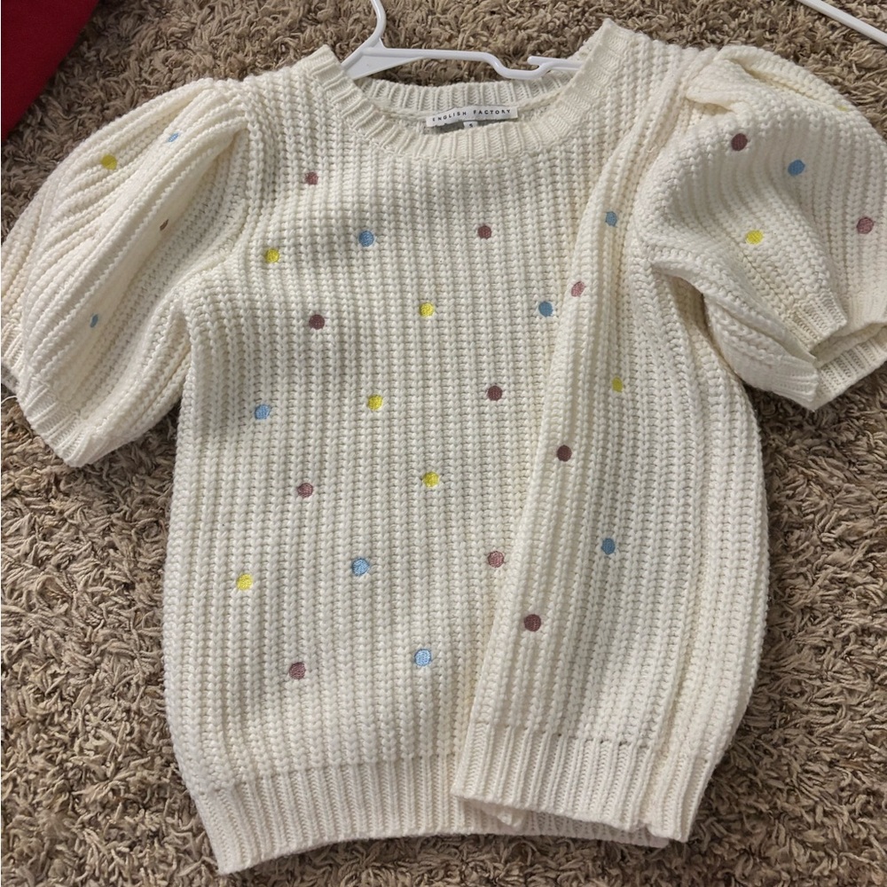 Cream Knit Sweater with Colorful Dots